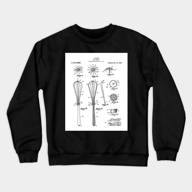 Whisk Patent - Baking Art - Black And White Crewneck Sweatshirt by patentpress